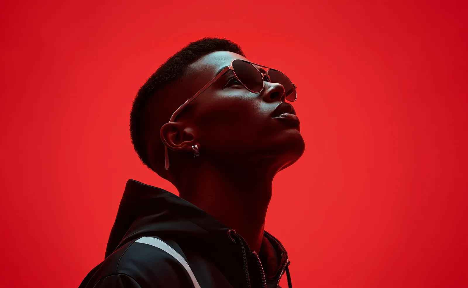 man with red background